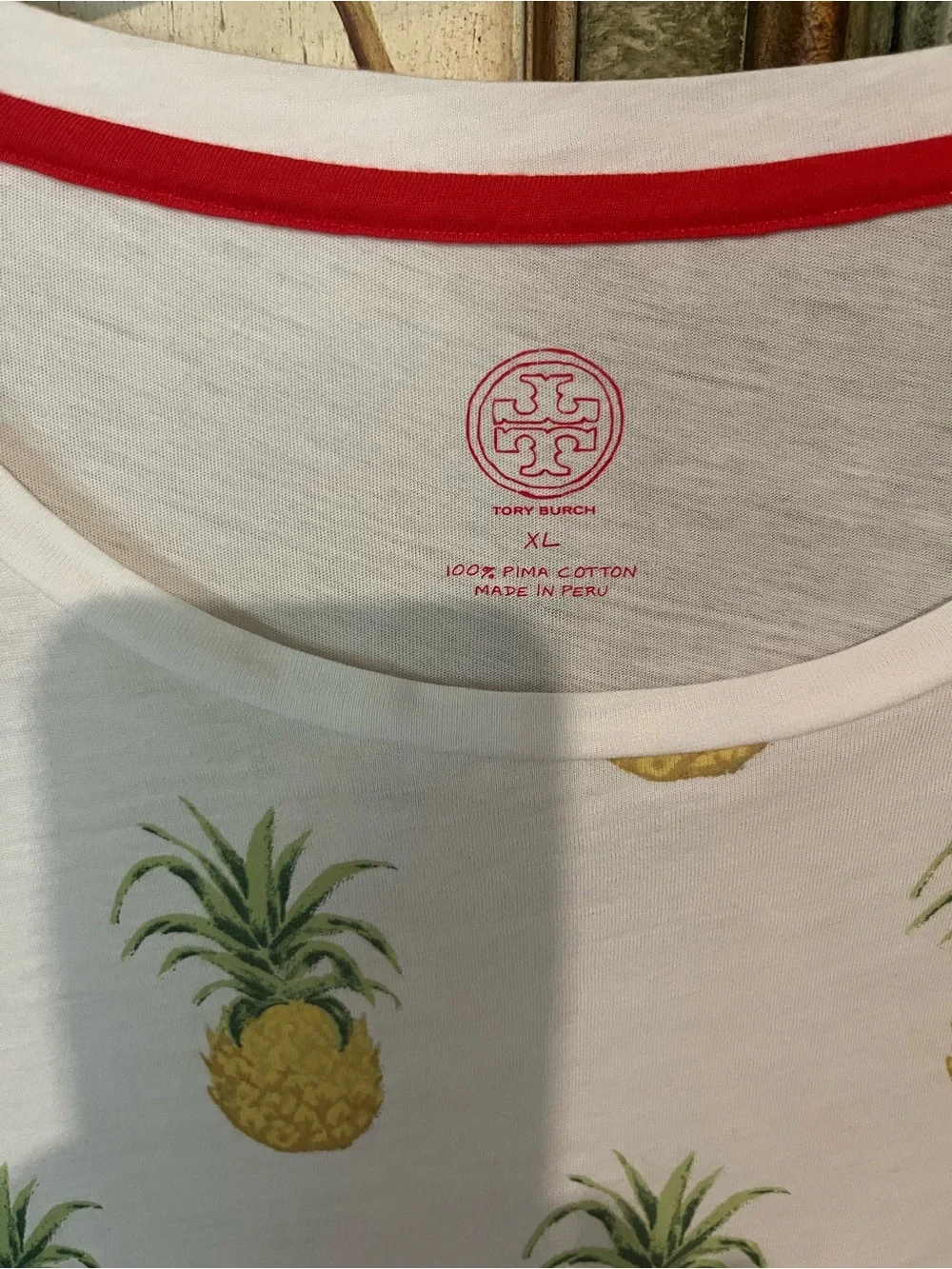 Tory Burch White Tee with Yellow Pineapple Print